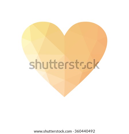 Orange heart isolated on white background. Geometric rumpled triangular low poly origami style gradient graphic illustration. Raster polygonal design for your business.