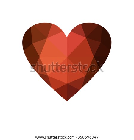 Orange heart isolated on white background. Geometric rumpled triangular low poly origami style gradient graphic illustration. Raster polygonal design for your business.