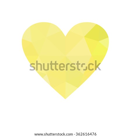 Yellow heart isolated on white background. Geometric rumpled triangular low poly origami style gradient graphic illustration. Raster polygonal design for your business.