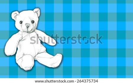 Teddy Bear on the checkered background  - hand pencil drawing of toy
