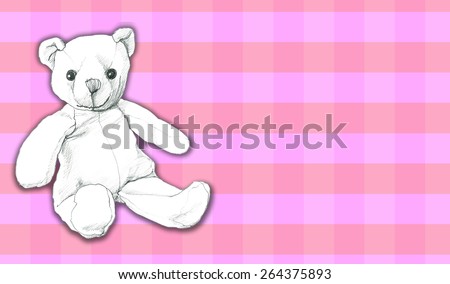 Teddy Bear on the checkered background  - hand pencil drawing of toy