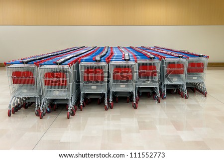 shopping trolleys stands at the supermarket