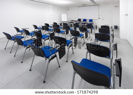 white and bright modern learning, conference or meeting room