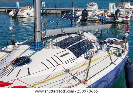 photovoltaic solar panels on modern sail boat