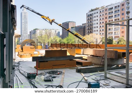 concrete and steel floor construction on building site