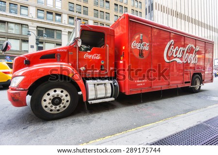 NEW YORK CITY - JUNE 12, 2015: Coca Cola Truck delivering in the streets of New York City.