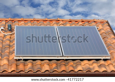 solar panel on a roof. hot water production