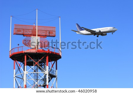 air traffic control, radar with airplane in background
