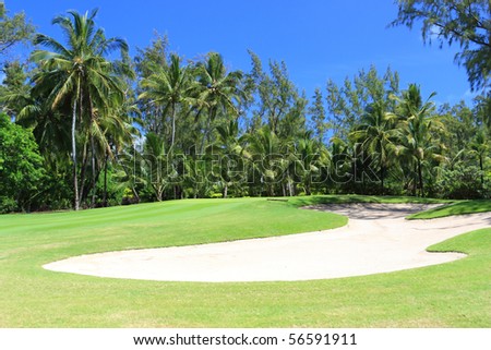 golf course in sunny day with deep blue sky in background