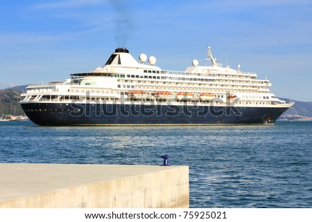 passenger ship start cruise and leave harbor