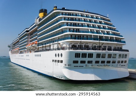 Cruise ship anchored in tropical sea
