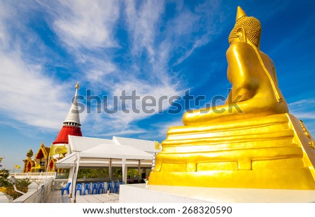 Gold Buddha statue at Khao Din  temple Tourist attraction in Chachoengsao,Thailand