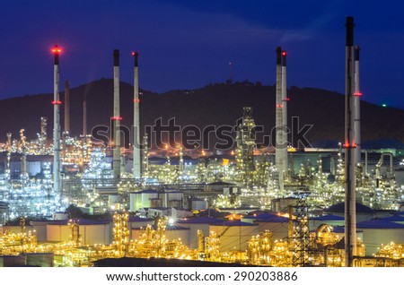 Oil refinery running at night time