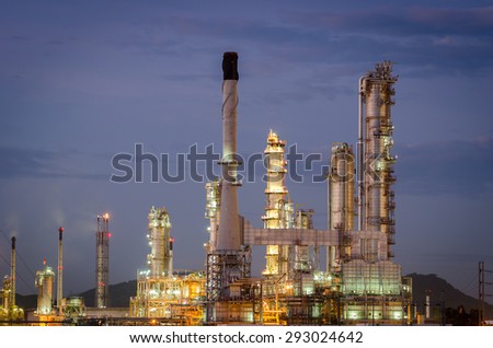 Oil refinery at twilight , Petrochemical plant , petroleum