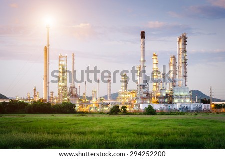 Oil Refinery factory at the morning , petrochemical plant , Petroleum