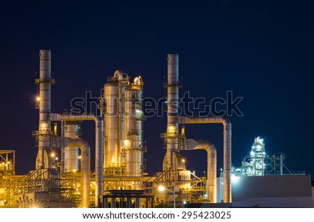 petrochemical plant in the night times , Oil Refinery factory , Petroleum