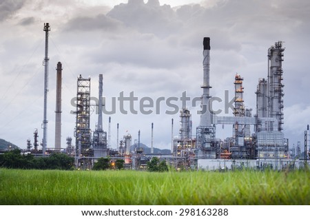 Oil Refinery factory at dark , petrochemical plant , Petroleum