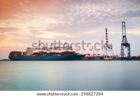 Cargo ship in the Trade Port , Container , Shipping , Logistics , Transportation Systems