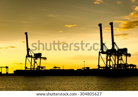 Silhouette Crane in the Trade Port , Trade Port , Shipping , transport