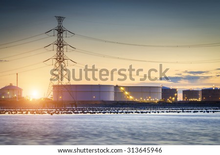 Large oil tank in the morning , Oil Refinery factory , petrochemical plant , Petroleum