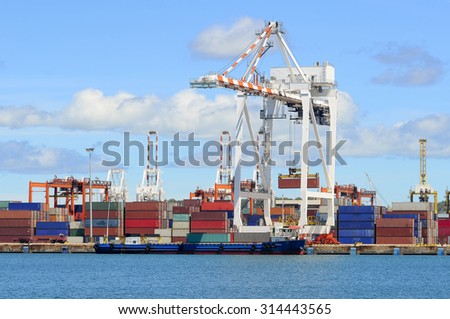Containers loading by crane , Trade Port , Shipping
