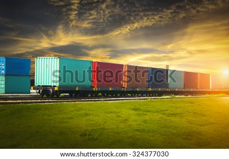 Freight trains at sunset.