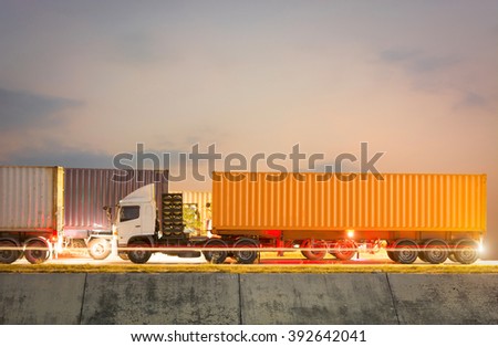 Container truck go to the Trade Port at night time