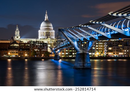 St Paul\'s Cathedral and Millennium Footbridge over the Thames