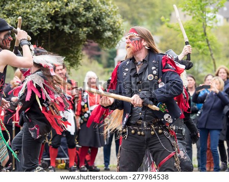 Holmfirth, UK - May  9rd, 2015: Traditional Morris Dance performers at the annual Holmfirth Festival