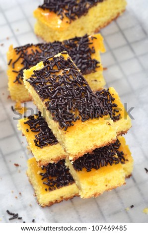 tray cake with chocolate sprinkles on a baking tray
