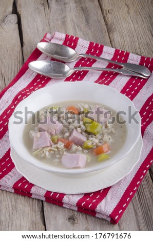 pearl barley soup with leek, carrots and meat