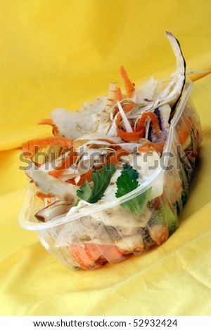 organic vegetable waste in a plastic container