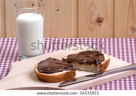 breakfast with nougat cream and cold milk