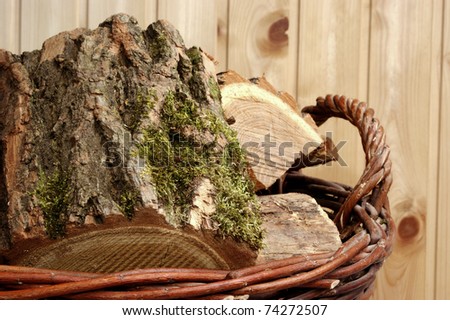 acacia wood split in a woven basket