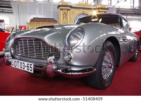 stock photo BUDAPESTAPRIL 16 James Bond's car 1965's Aston Martin DB5