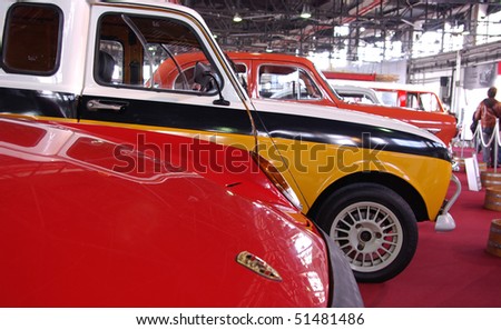 stock photo BUDAPEST APRIL 16 Renovated oldtimer cars in line with 