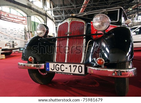 stock photo BUDAPEST APRIL 15 Front of redblack 1939's DKW F8
