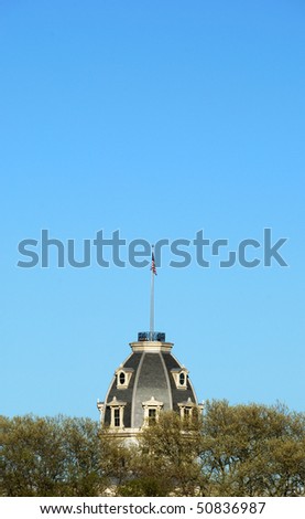 Domed landmark building with American flag