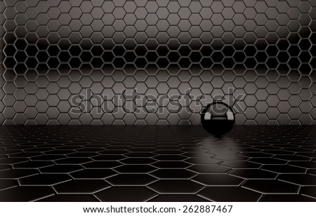 Abstract background of the black Ball on black mesh grid