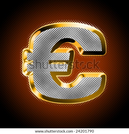 Gold money sign of euro with diamonds on a dark background