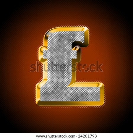 Gold money sign of pound with diamonds on a dark background