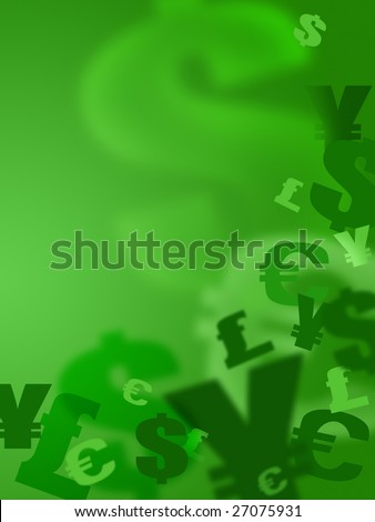 Money signs of world leaders on a green background