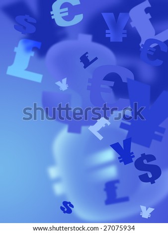 Money signs of world leaders on a blue background