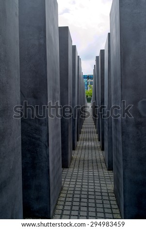 Berlin, Germany, May 25, 2015: monument to victims of the Holocaust. The idea belongs to the Berlin publicist Lea Rosh, who organized the 1989 Fund \