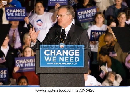 COLUMBIA, MO - OCTOBER 30, 2008: Then-Attorney General Jay Nixon (D-MO) speaks at an Obama campaign rally on the campus of the University of Missouri-Columbia on October 30, 2008.