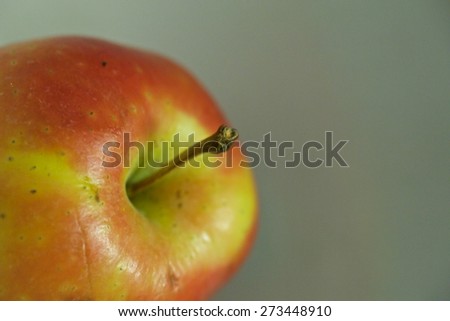 Laying red apple with special focus in the stem texture and length
