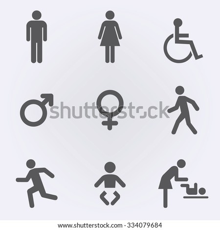 People icon set . Icon set of men , women ,handicap , male , female , walk , run and baby . Toilet symbol . Vector illustration