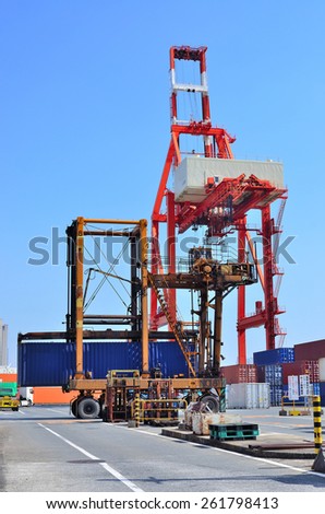 Gantry crane and straddle carrier, the Port of Tokyo, Japan