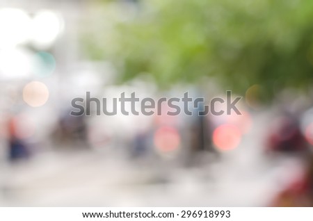 Abstract Soft Light Natural Bokeh Green Tone Image a Lot of Cars and Motorcycle on the Road in Bangkok Rush Hour and Traffic Jam Blurred Background