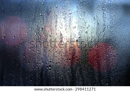 Darken Silhouette Abstract Raining Drops View Inside the Car on The Road Night Scene - Texture Background
